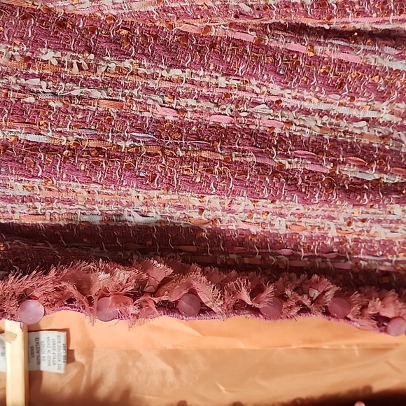 CHADWICKS VINTAGE Pink Boucle Tweed Crop Jacket 10 M Blazer Ribbon Fringe Shaggy - Picture 8 of 14